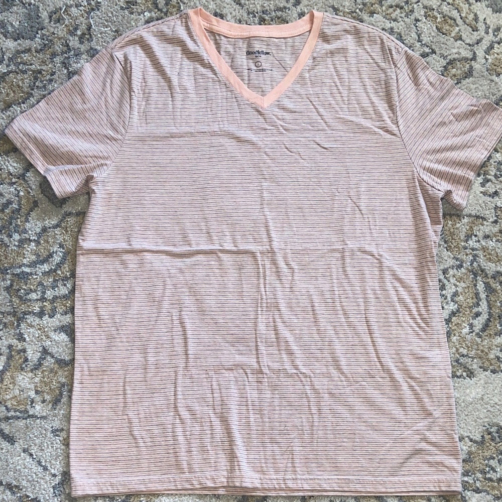 Goodfellow & Co Light Salmon and Gray Striped V-Neck Tee